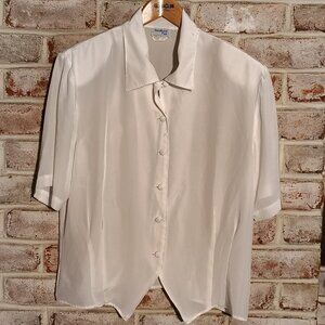 Vintage Bedford Fair Womens White Button Down with Padded Shoulders - Size 16